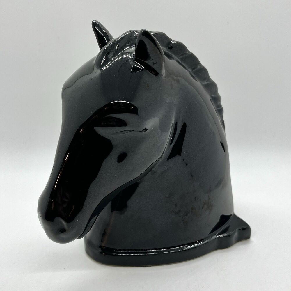 Vintage Abingdon Pottery Heavy Black Horse Bust Head Bookend USA